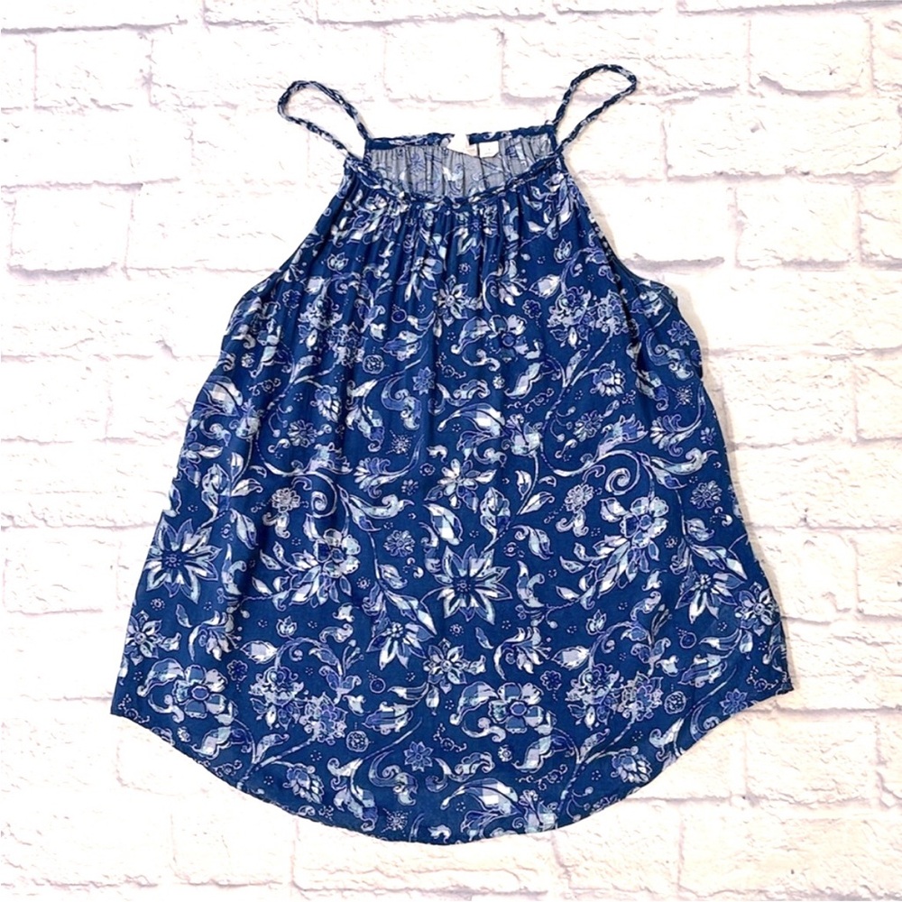 Gap Blue Floral Sleeveless Blouse Tank Blue and White Lightweight Size Small